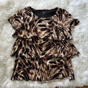 Notations Petite Ruffle Animal Print Top